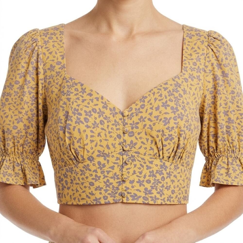 Seven Wonders Callie Lilac Floral Yellow Puff Sleeve Crop Top sz M / 6 NEW Tags